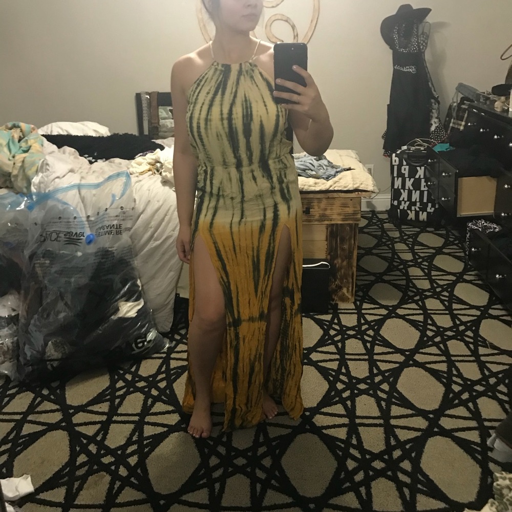 Blue life 2 slit halter dress